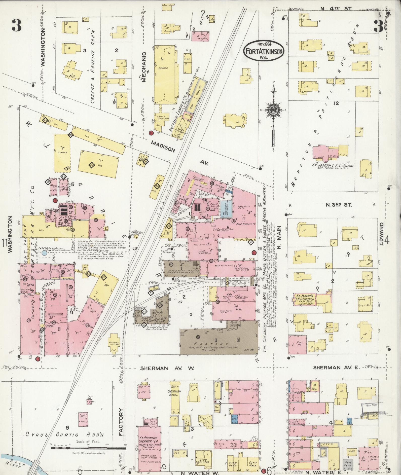 Sanborn Fire Insurance Map from Fort Atkinson, Jefferson County, Wisconsin (1924), Sheet #0003 - Complete Map Set gallery image, historic Sanborn map, vintage wall art, Wisconsin Wisconsin