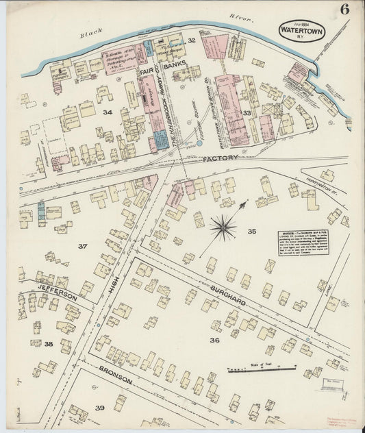 Sanborn Fire Insurance Map from Watertown, Jefferson County, New York (1884), Sheet #0006 - Historic Sanborn Fire Insurance Map Print, vintage old map wall art, antique decor, genealogy gift, New York New York map
