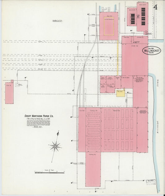 Sanborn Fire Insurance Map from Millinocket, Penobscot County, Maine (1901), Sheet #0004 - Historic Sanborn Fire Insurance Map Print, vintage old map wall art, antique decor, genealogy gift, Maine Maine map