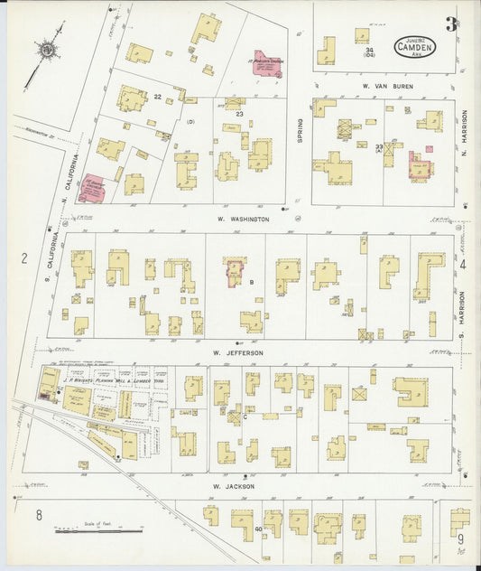 Sanborn Fire Insurance Map from Camden, Ouachita County, Arkansas (1912), Sheet #0003 - Historic Sanborn Fire Insurance Map Print, vintage old map wall art, antique decor, genealogy gift, Arkansas Arkansas map