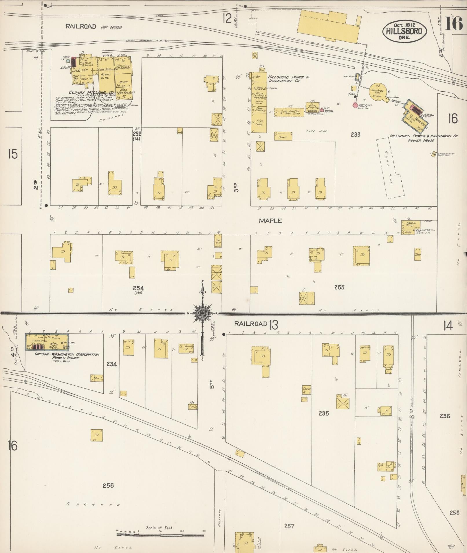 Sanborn Fire Insurance Map from Hillsboro, Washington County, Oregon (1912), Sheet #0016 - Historic Sanborn Fire Insurance Map Print, vintage old map wall art, antique decor, genealogy gift, Oregon Oregon map