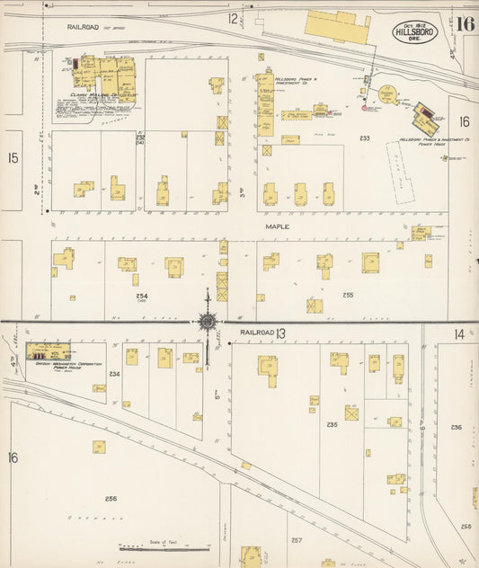 Sanborn Fire Insurance Map from Hillsboro, Washington County, Oregon (1912), Sheet #0016 - Historic Sanborn Fire Insurance Map Print, vintage old map wall art, antique decor, genealogy gift, Oregon Oregon map