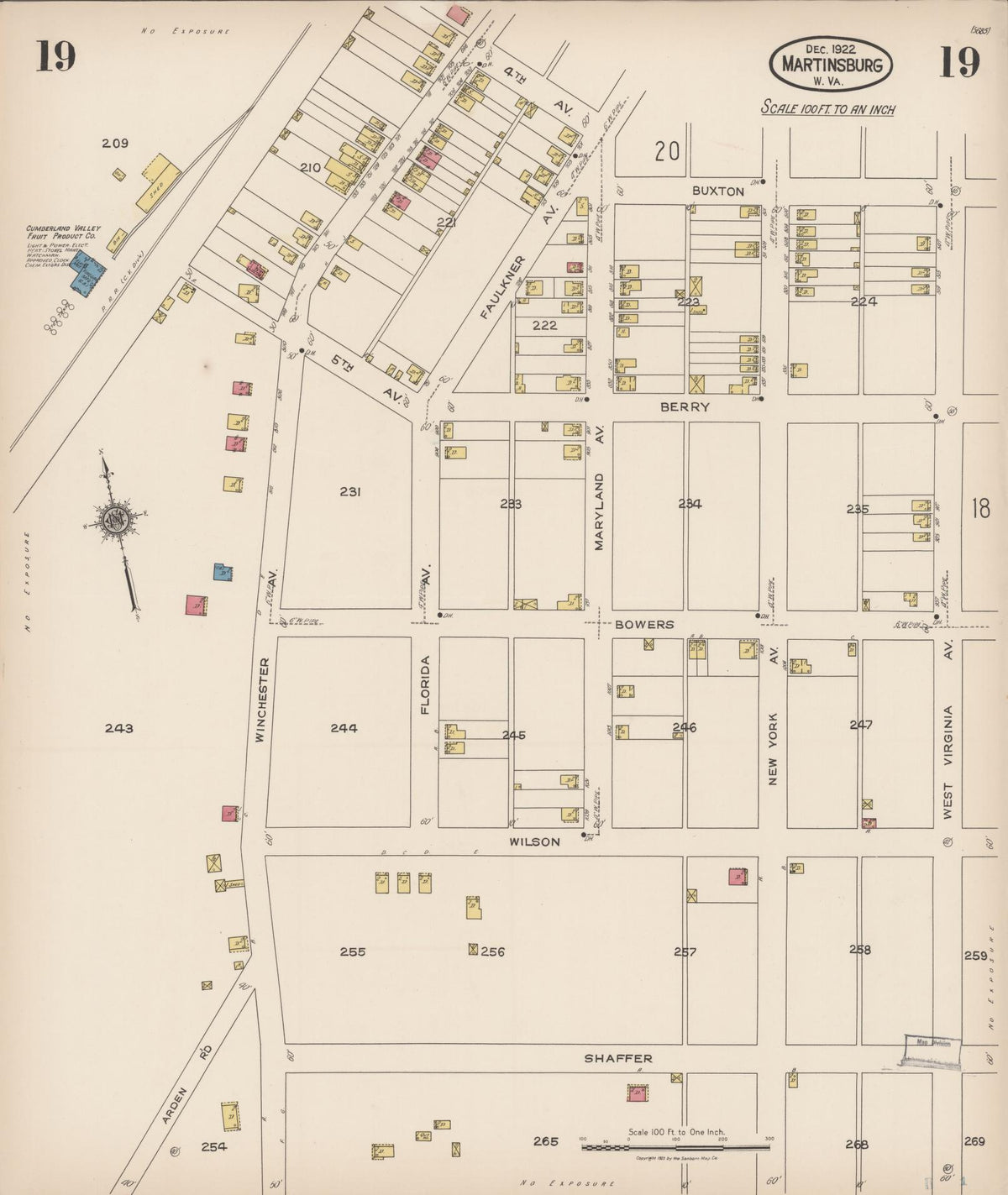 Sanborn Fire Insurance Map from Martinsburg, Berkeley County, West Virginia (1922), Sheet #0019 - Complete Map Set gallery image, historic Sanborn map, vintage wall art, West Virginia West Virginia