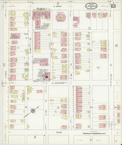 Sanborn Fire Insurance Map from Lansdale, Montgomery County, Pennsylvania (1914), Sheet #0013 - Complete Map Set gallery image, historic Sanborn map, vintage wall art, Pennsylvania Pennsylvania