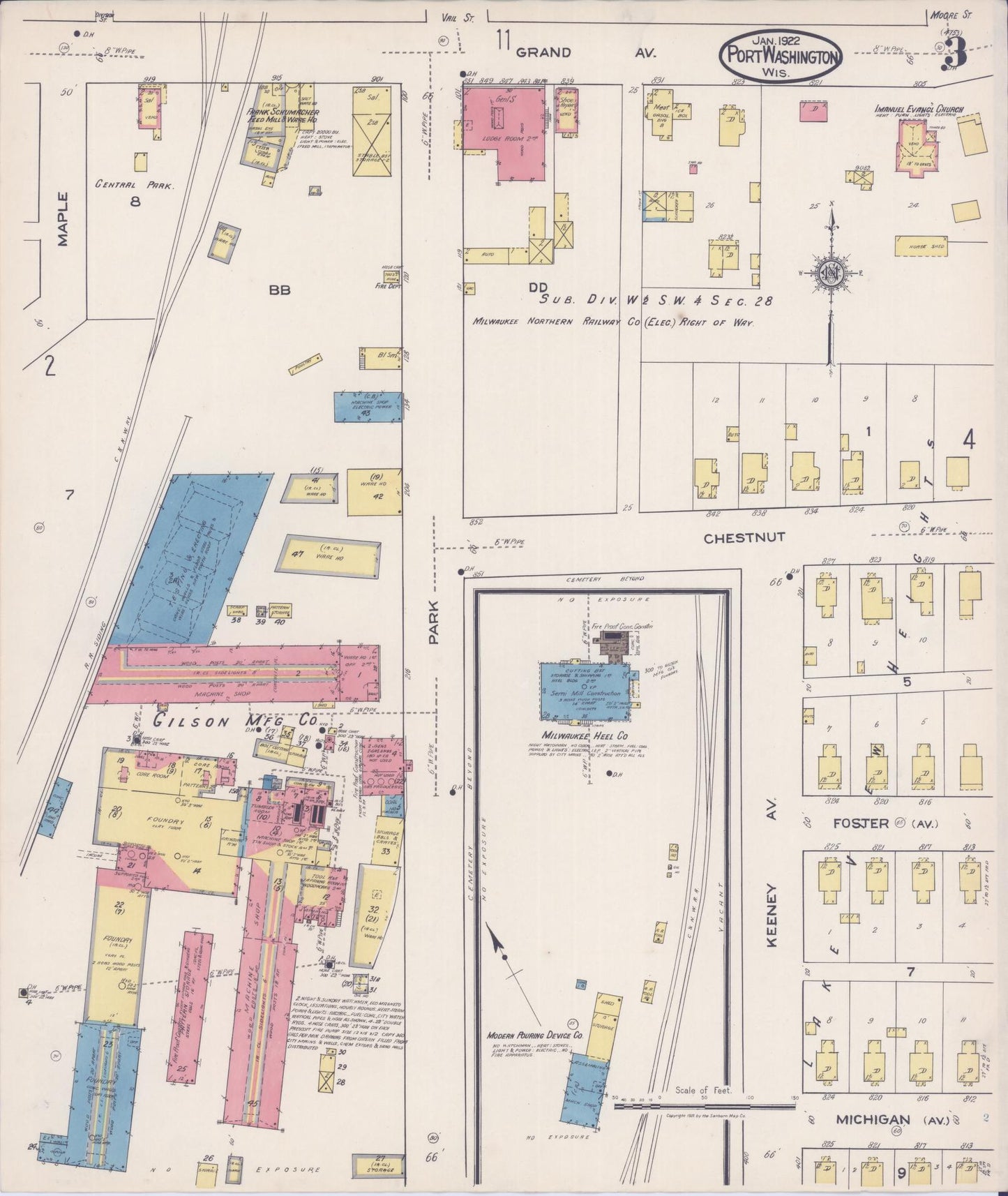 Sanborn Fire Insurance Map from Port Washington, Ozaukee County, Wisconsin (1922), Sheet #0003 - Historic Sanborn Fire Insurance Map Print, vintage old map wall art, antique decor, genealogy gift, Wisconsin Wisconsin map