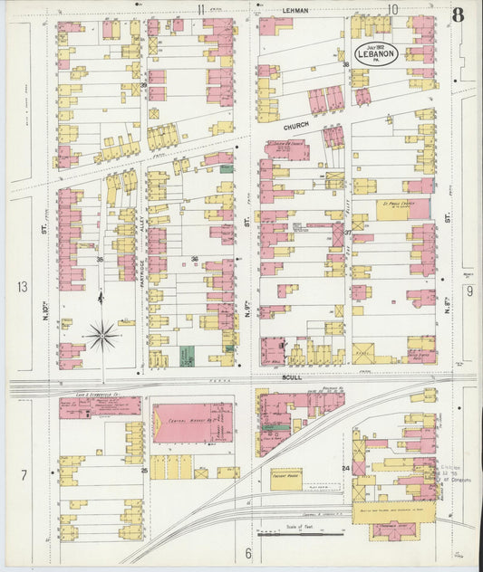 Sanborn Fire Insurance Map from Lebanon, Lebanon County, Pennsylvania (1902), Sheet #0008 - Historic Sanborn Fire Insurance Map Print, vintage old map wall art, antique decor, genealogy gift, Pennsylvania Pennsylvania map