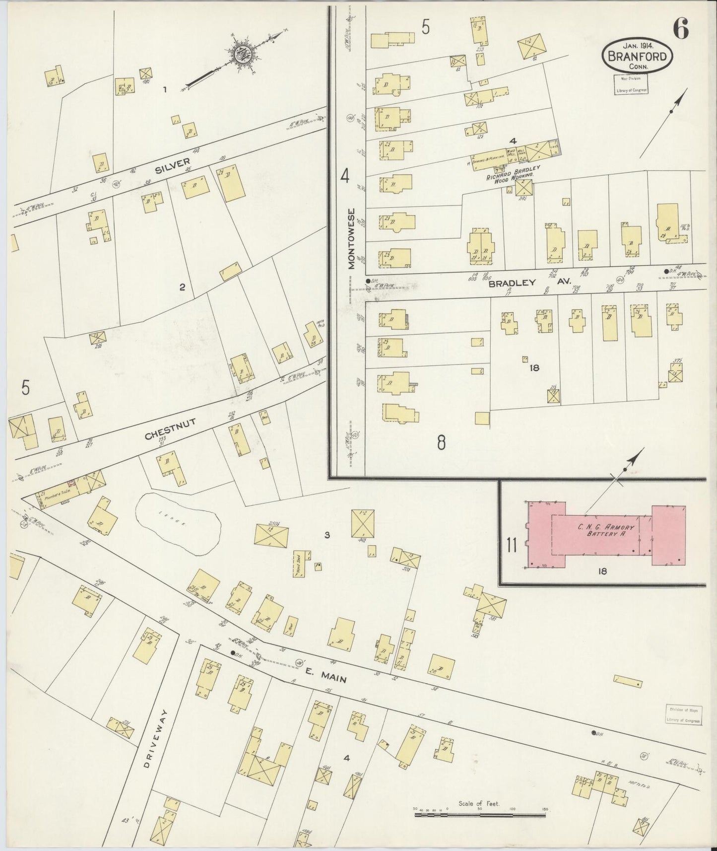 Sanborn Fire Insurance Map from Branford, New Haven County, Connecticut (1914), Sheet #0006 - Complete Map Set gallery image, historic Sanborn map, vintage wall art, Connecticut Connecticut
