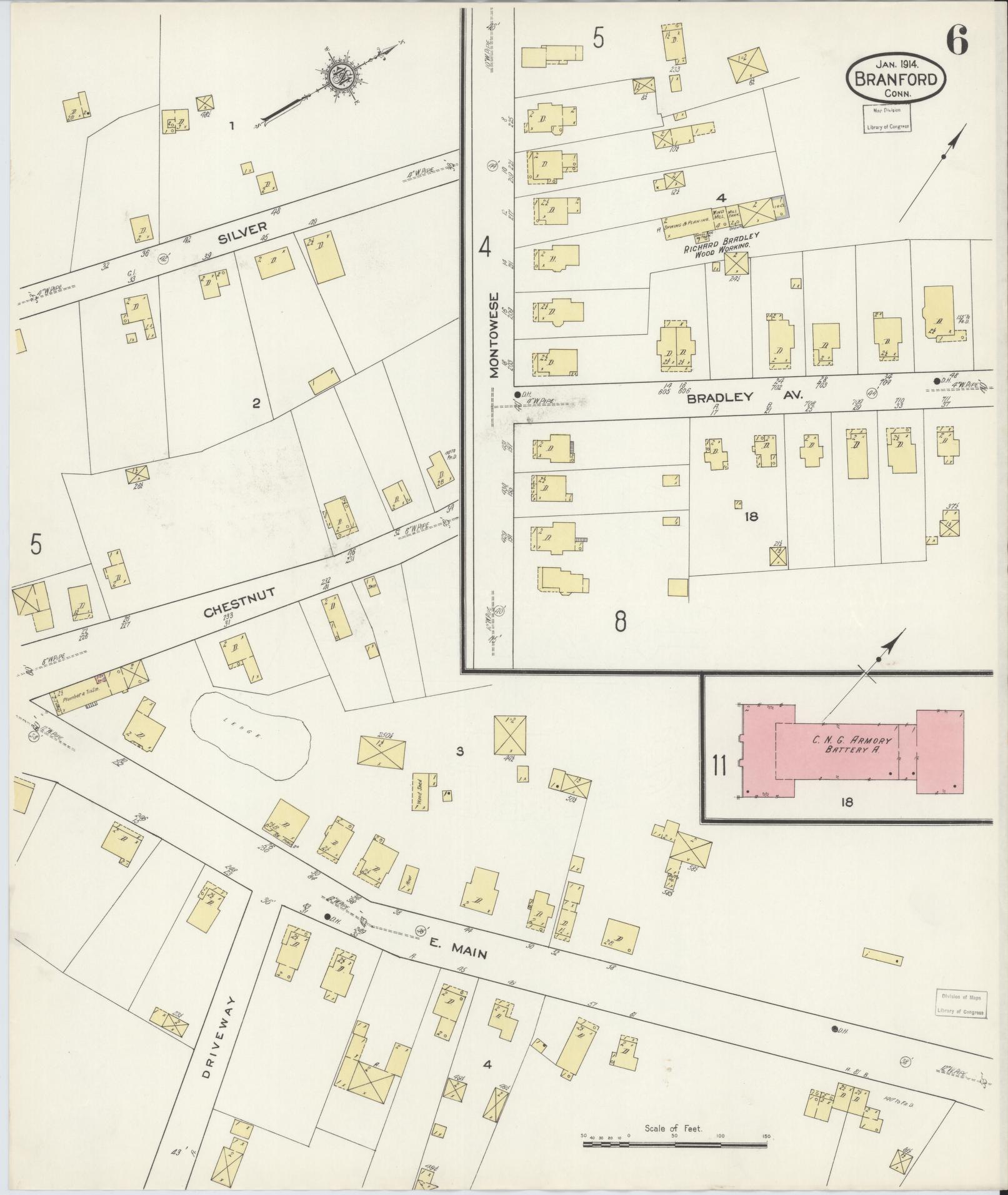 Sanborn Fire Insurance Map from Branford, New Haven County, Connecticut (1914), Sheet #0006 - Complete Map Set gallery image, historic Sanborn map, vintage wall art, Connecticut Connecticut