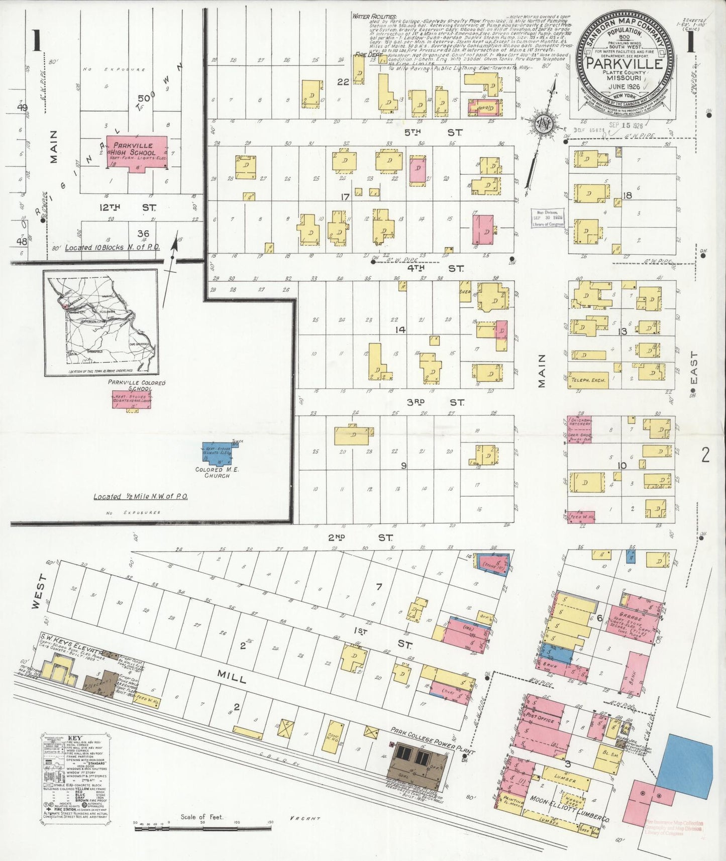 Sanborn Fire Insurance Map from Parkville, Platte County, Missouri (1926), Sheet #0001 - Historic Sanborn Fire Insurance Map Print, vintage old map wall art, antique decor, genealogy gift, Missouri Missouri map