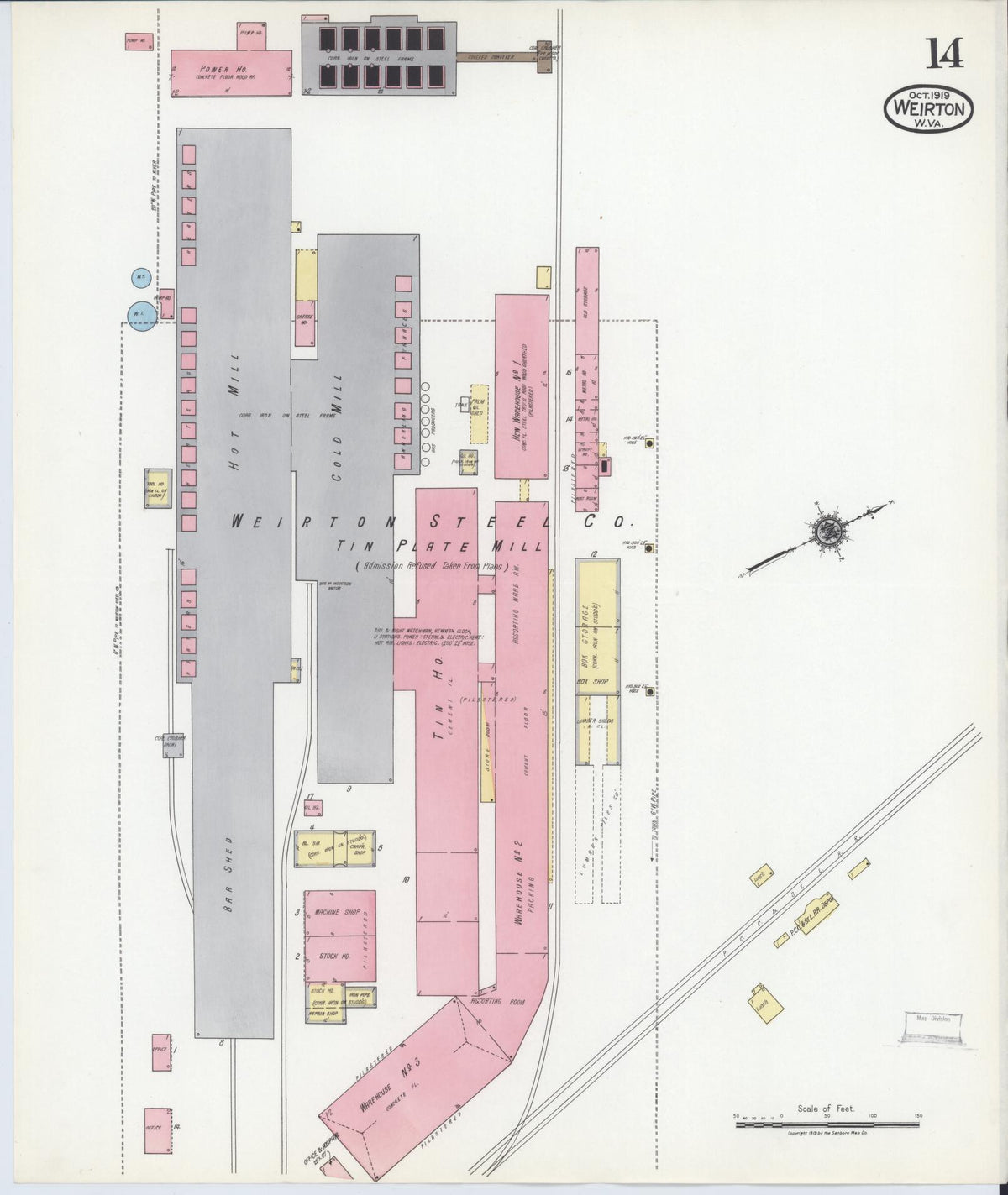 Sanborn Fire Insurance Map from Weirton, Hancock County, West Virginia (1919), Sheet #0014 - Complete Map Set gallery image, historic Sanborn map, vintage wall art, West Virginia West Virginia