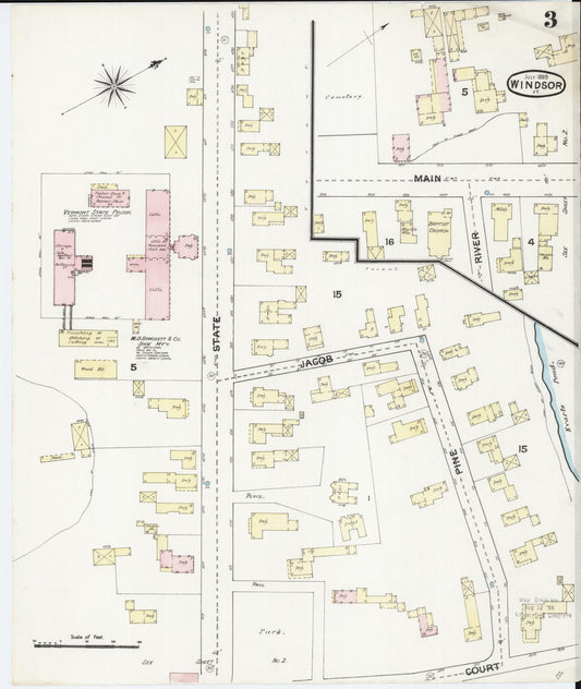 Sanborn Fire Insurance Map from Windsor, Windsor County, Vermont (1889), Sheet #0003 - Historic Sanborn Fire Insurance Map Print, vintage old map wall art, antique decor, genealogy gift, Vermont Vermont map