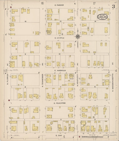 Sanborn Fire Insurance Map from Lakeland, Polk County, Florida (1922), Sheet #0003 - Complete Map Set gallery image, historic Sanborn map, vintage wall art, Florida Florida