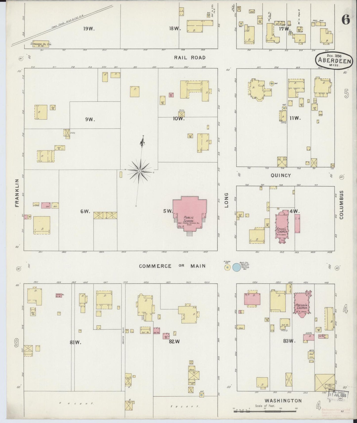 Sanborn Fire Insurance Map from Aberdeen, Monroe County, Mississippi (1894), Sheet #0006 - Complete Map Set gallery image, historic Sanborn map, vintage wall art, Mississippi Mississippi