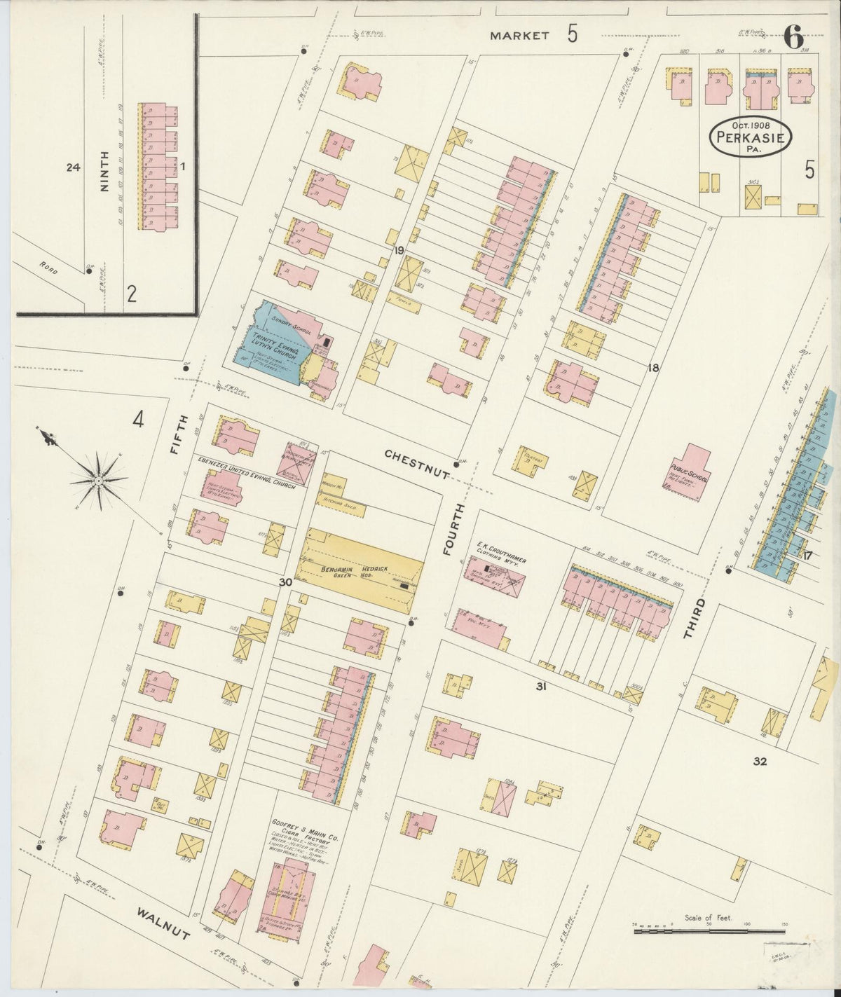 Sanborn Fire Insurance Map from Perkasie, Bucks County, Pennsylvania (1908), Sheet #0006 - Historic Sanborn Fire Insurance Map Print, vintage old map wall art, antique decor, genealogy gift, Pennsylvania Pennsylvania map