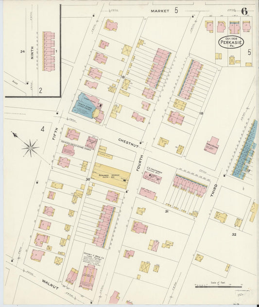 Sanborn Fire Insurance Map from Perkasie, Bucks County, Pennsylvania (1908), Sheet #0006 - Historic Sanborn Fire Insurance Map Print, vintage old map wall art, antique decor, genealogy gift, Pennsylvania Pennsylvania map