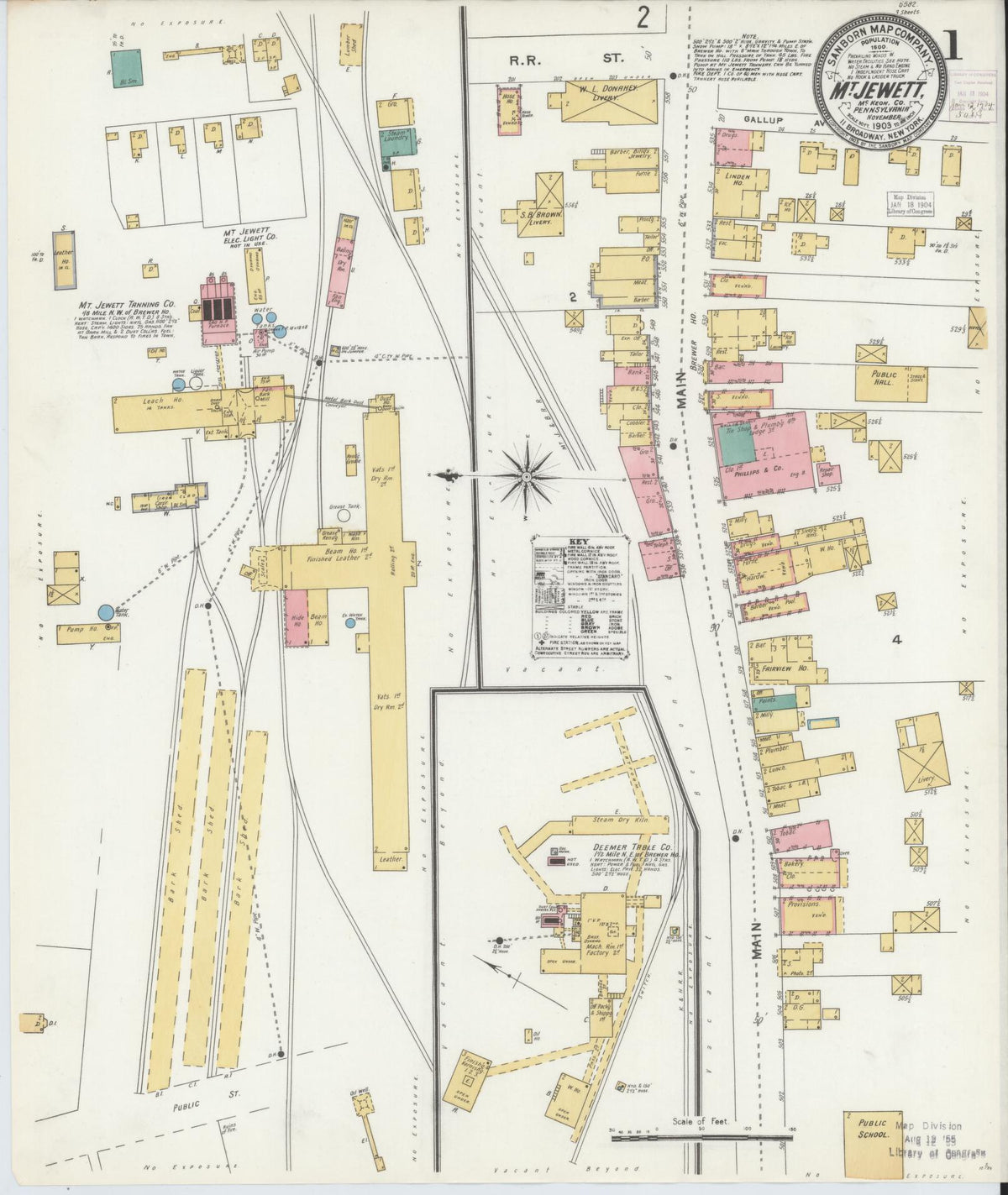 Sanborn Fire Insurance Map from Mount Jewett, McKean County, Pennsylvania (1903), Sheet #0001 - Historic Sanborn Fire Insurance Map Print, vintage old map wall art, antique decor, genealogy gift, Pennsylvania Pennsylvania map
