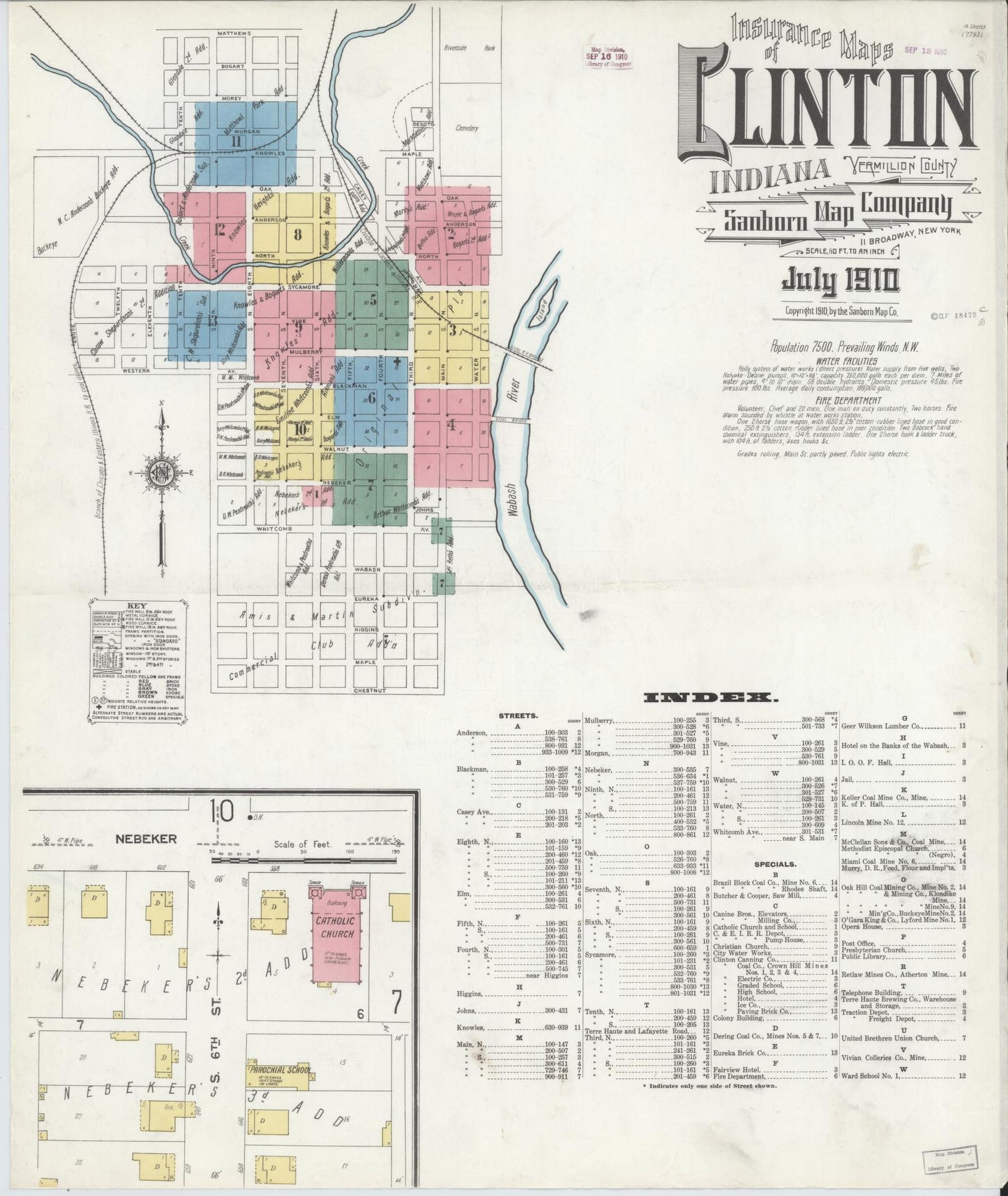 Sanborn Fire Insurance Map from Clinton, Vermillion County, Indiana (1910), Sheet #0001 - Historic Sanborn Fire Insurance Map Print, vintage old map wall art, antique decor, genealogy gift, Indiana Indiana map