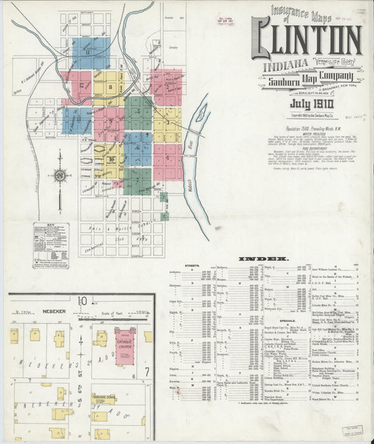 Sanborn Fire Insurance Map from Clinton, Vermillion County, Indiana (1910), Sheet #0001 - Historic Sanborn Fire Insurance Map Print, vintage old map wall art, antique decor, genealogy gift, Indiana Indiana map