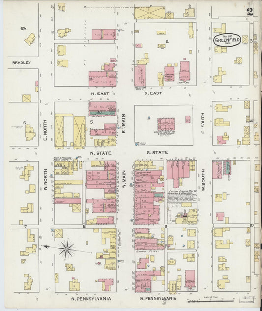 Sanborn Fire Insurance Map from Greenfield, Hancock County, Indiana (1892), Sheet #0002 - Historic Sanborn Fire Insurance Map Print, vintage old map wall art, antique decor, genealogy gift, Indiana Indiana map