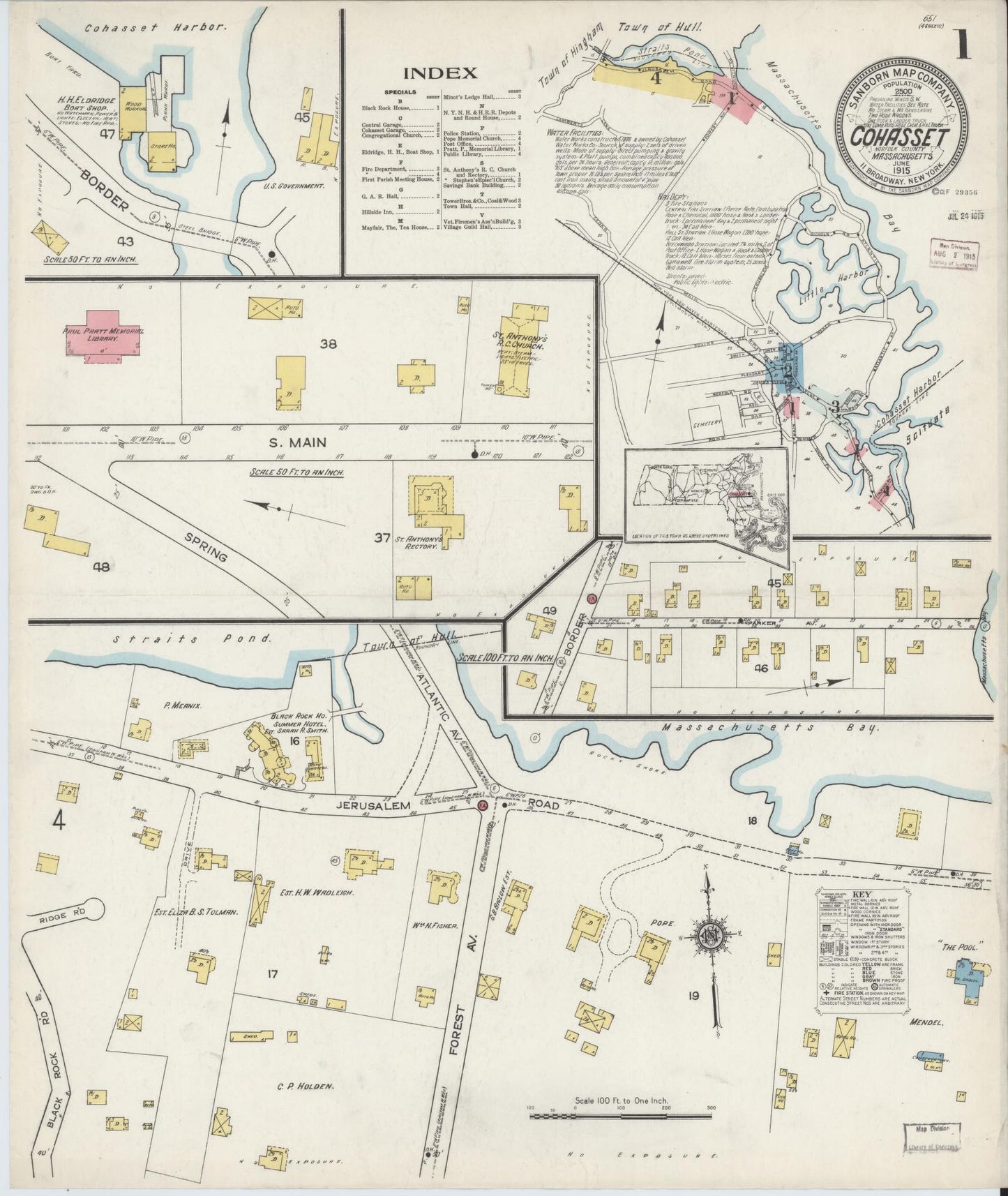 Sanborn Fire Insurance Map from Cohasset, Norfolk County, Massachusetts (1915), Sheet #0001 - Complete Map Set gallery image, historic Sanborn map, vintage wall art, Massachusetts Massachusetts