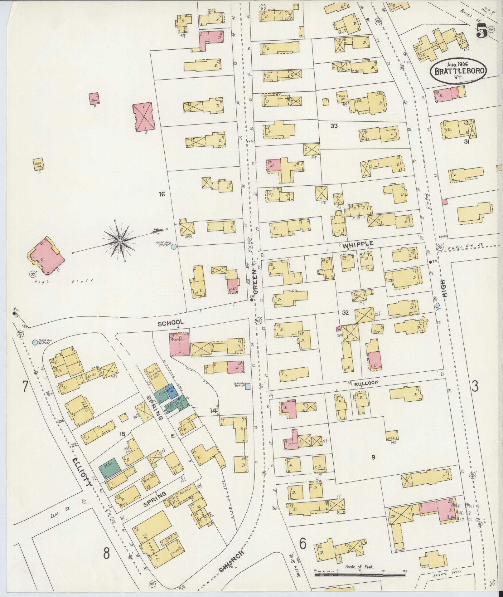 Sanborn Fire Insurance Map from Brattleboro, Windham County, Vermont (1906), Sheet #0005 - Complete Map Set gallery image, historic Sanborn map, vintage wall art, Vermont Vermont