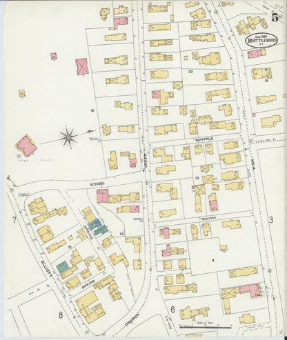 Sanborn Fire Insurance Map from Brattleboro, Windham County, Vermont (1906), Sheet #0005 - Complete Map Set gallery image, historic Sanborn map, vintage wall art, Vermont Vermont