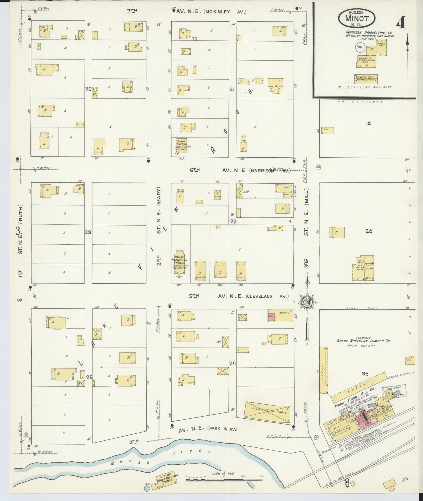Sanborn Fire Insurance Map from Minot, Ward County, North Dakota (1913), Sheet #0004 - Complete Map Set gallery image, historic Sanborn map, vintage wall art, North Dakota North Dakota