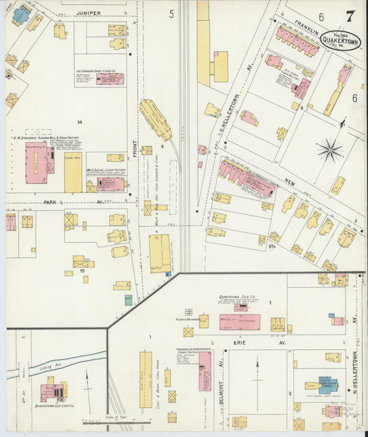 Sanborn Fire Insurance Map from Quakertown, Bucks County, Pennsylvania (1904), Sheet #0007 - Historic Sanborn Fire Insurance Map Print, vintage old map wall art, antique decor, genealogy gift, Pennsylvania Pennsylvania map