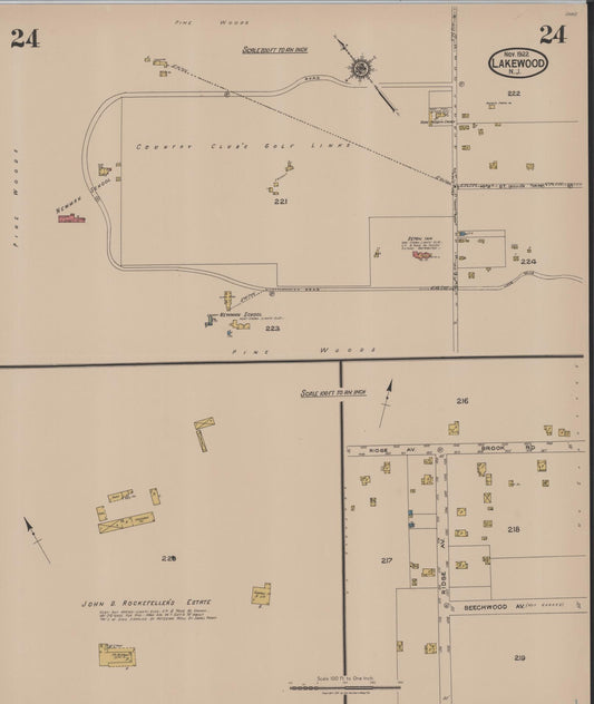 Sanborn Fire Insurance Map from Lakewood, Ocean County, New Jersey (1922), Sheet #0024 - Historic Sanborn Fire Insurance Map Print, vintage old map wall art, antique decor, genealogy gift, New Jersey New Jersey map