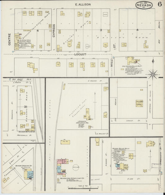 Sanborn Fire Insurance Map from Nevada, Vernon County, Missouri (1890), Sheet #0006 - Historic Sanborn Fire Insurance Map Print, vintage old map wall art, antique decor, genealogy gift, Nevada Nevada map