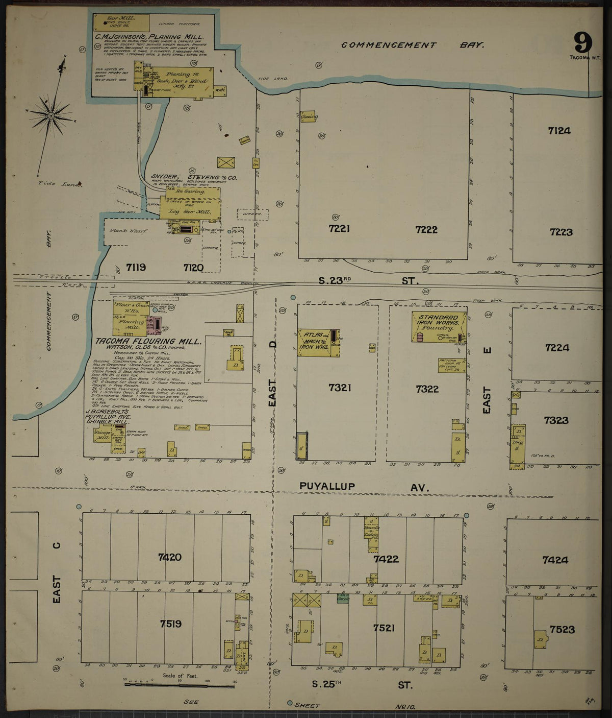 Sanborn Fire Insurance Map from Tacoma, Pierce County, Washington (1888), Sheet #0009 - Historic Sanborn Fire Insurance Map Print, vintage old map wall art, antique decor, genealogy gift, Washington Washington map
