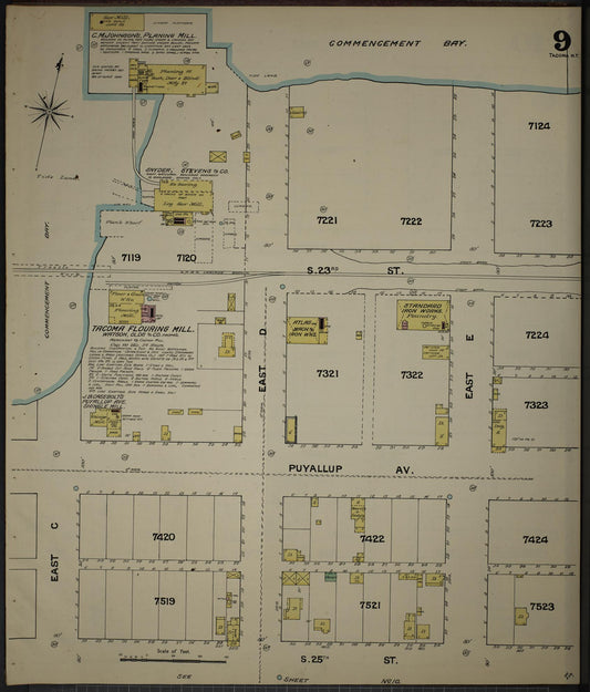 Sanborn Fire Insurance Map from Tacoma, Pierce County, Washington (1888), Sheet #0009 - Historic Sanborn Fire Insurance Map Print, vintage old map wall art, antique decor, genealogy gift, Washington Washington map