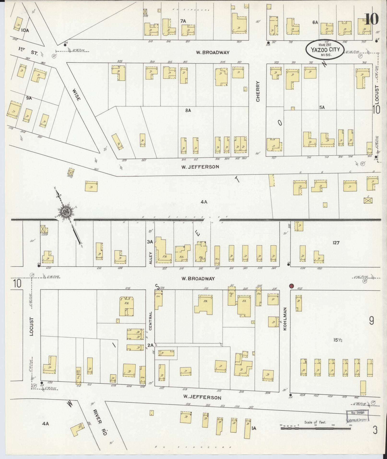 Sanborn Fire Insurance Map from Yazoo City, Yazoo County, Mississippi (1911), Sheet #0010 - Complete Map Set gallery image, historic Sanborn map, vintage wall art, Mississippi Mississippi