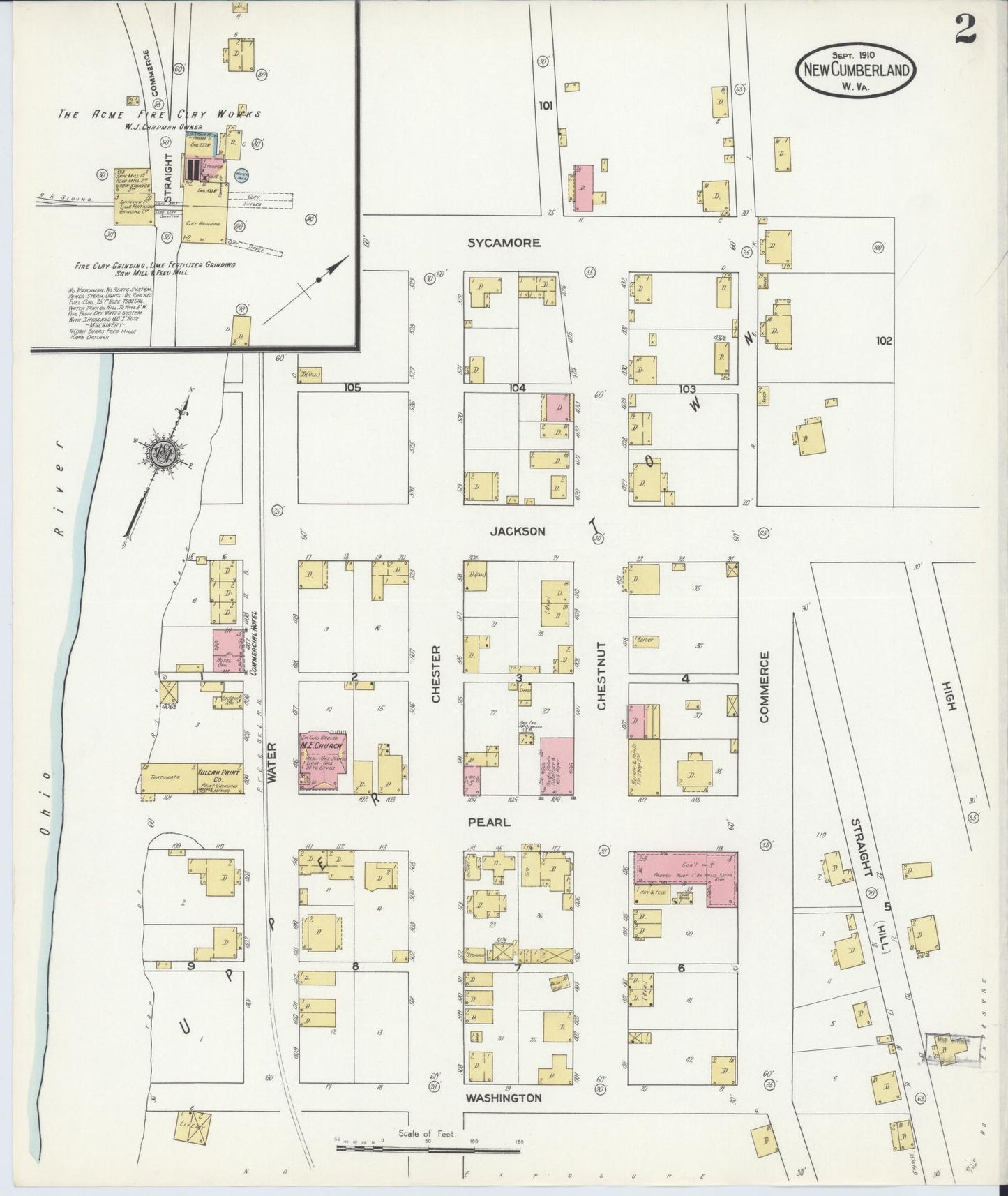 Sanborn Fire Insurance Map from New Cumberland, Hancock County, West Virginia (1910), Sheet #0002 - Complete Map Set gallery image, historic Sanborn map, vintage wall art, West Virginia West Virginia