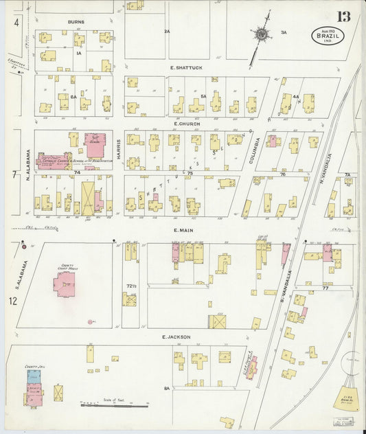 Sanborn Fire Insurance Map from Brazil, Clay County, Indiana (1910), Sheet #0013 - Historic Sanborn Fire Insurance Map Print, vintage old map wall art, antique decor, genealogy gift, Indiana Indiana map