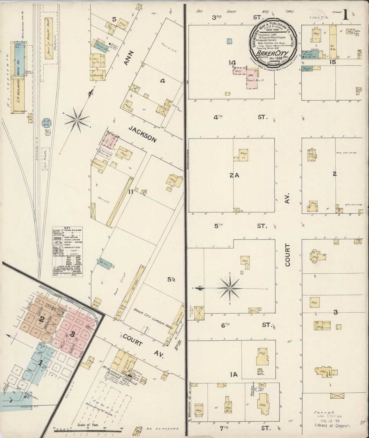 Sanborn Fire Insurance Map from Baker, Baker County, Oregon (1888), Sheet #0001 - Historic Sanborn Fire Insurance Map Print, vintage old map wall art, antique decor, genealogy gift, Oregon Oregon map