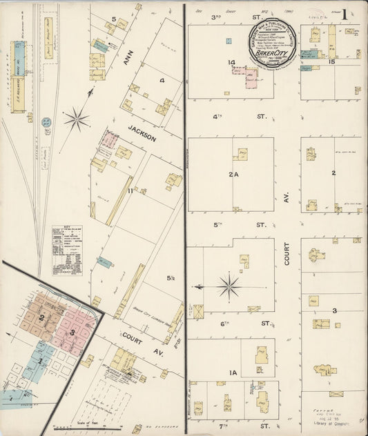 Sanborn Fire Insurance Map from Baker, Baker County, Oregon (1888), Sheet #0001 - Historic Sanborn Fire Insurance Map Print, vintage old map wall art, antique decor, genealogy gift, Oregon Oregon map