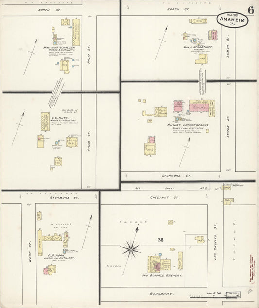 Sanborn Fire Insurance Map from Anaheim, Orange County, California (1891), Sheet #0006 - Historic Sanborn Fire Insurance Map Print, vintage old map wall art, antique decor, genealogy gift, California California map