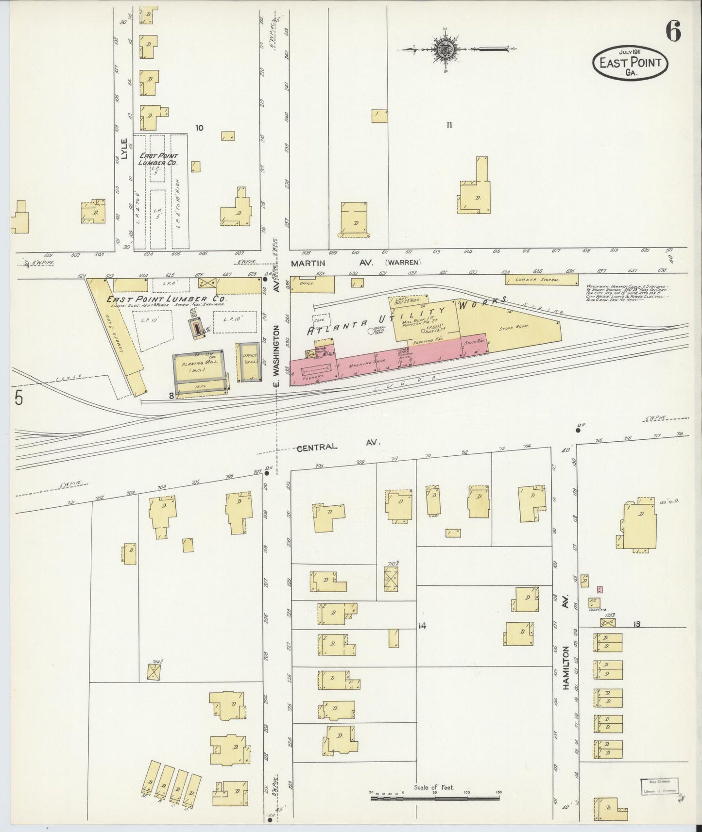 Sanborn Fire Insurance Map from East Point, Fulton County, Georgia (1911), Sheet #0006 - Complete Map Set gallery image, historic Sanborn map, vintage wall art, Georgia Georgia