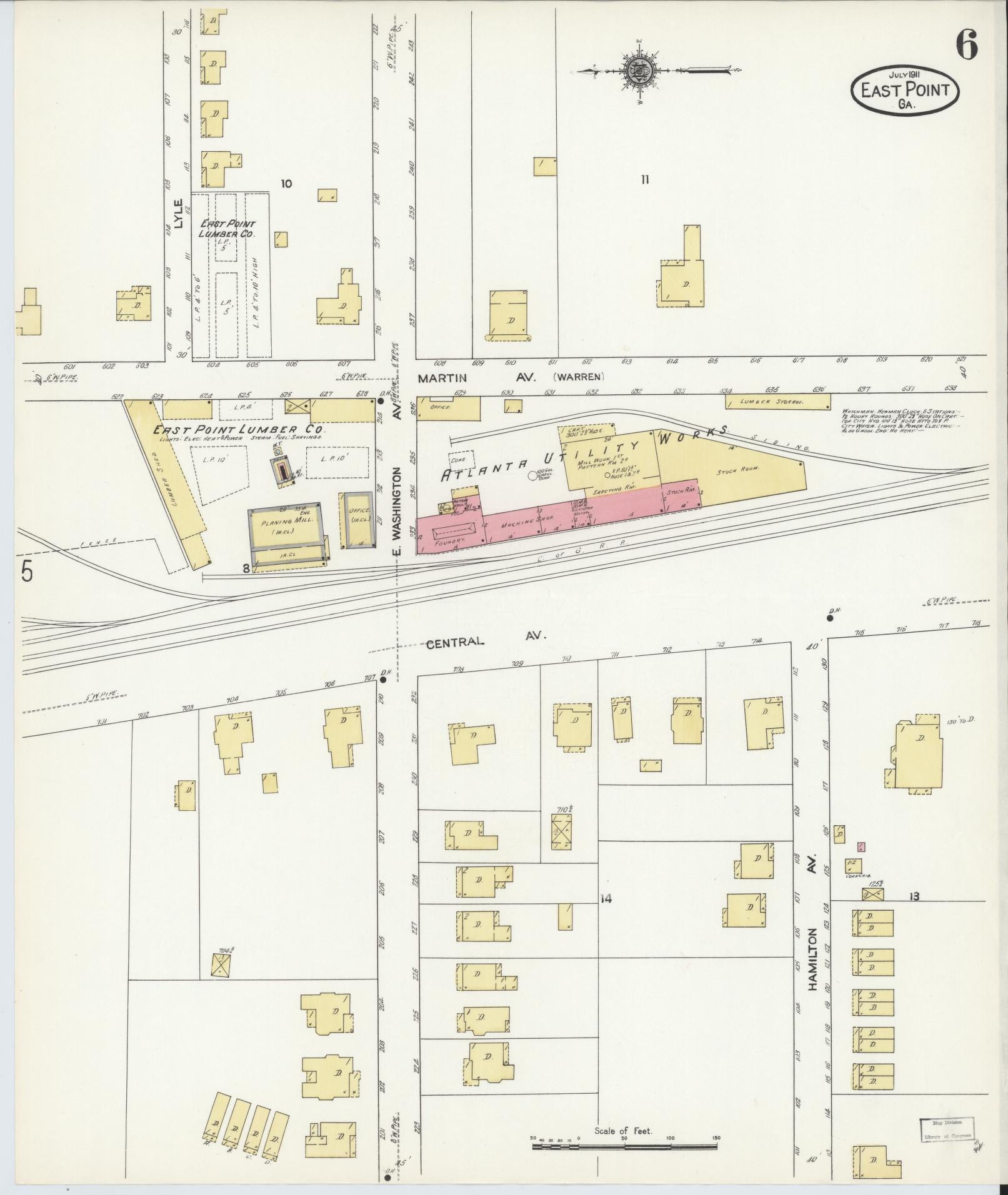Sanborn Fire Insurance Map from East Point, Fulton County, Georgia (1911), Sheet #0006 - Complete Map Set gallery image, historic Sanborn map, vintage wall art, Georgia Georgia