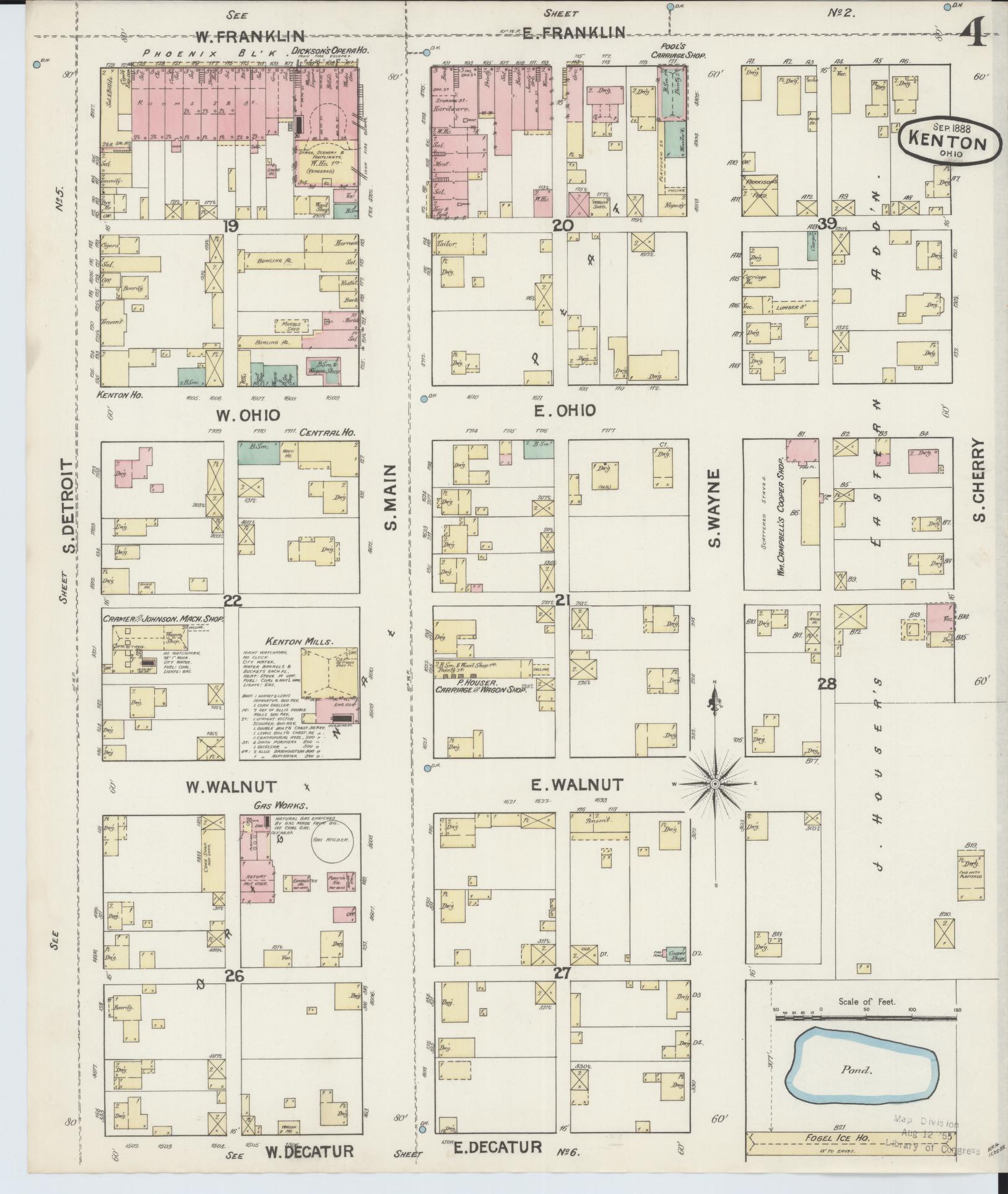 Sanborn Fire Insurance Map from Kenton, Hardin County, Ohio (1888), Sheet #0004 - Complete Map Set gallery image, historic Sanborn map, vintage wall art, Ohio Ohio