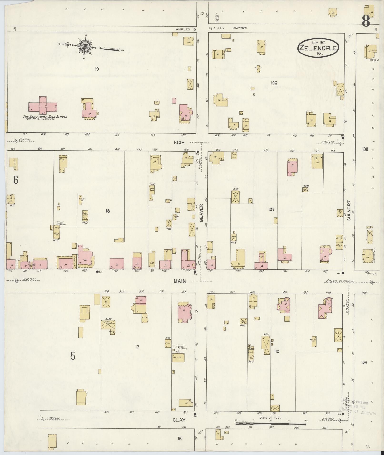 Sanborn Fire Insurance Map from Zelienople, Butler County, Pennsylvania (1912), Sheet #0008 - Complete Map Set gallery image, historic Sanborn map, vintage wall art, Pennsylvania Pennsylvania