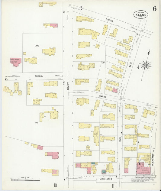 Sanborn Fire Insurance Map from Keene, Cheshire County, New Hampshire (1908), Sheet #0006 - Historic Sanborn Fire Insurance Map Print, vintage old map wall art, antique decor, genealogy gift, New Hampshire New Hampshire map