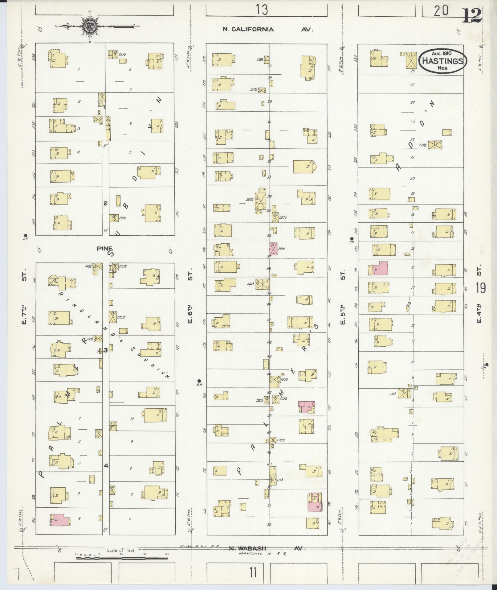 Sanborn Fire Insurance Map from Hastings, Adams County, Nebraska (1910), Sheet #0012 - Complete Map Set gallery image, historic Sanborn map, vintage wall art, Nebraska Nebraska