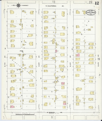Sanborn Fire Insurance Map from Hastings, Adams County, Nebraska (1910), Sheet #0012 - Complete Map Set gallery image, historic Sanborn map, vintage wall art, Nebraska Nebraska