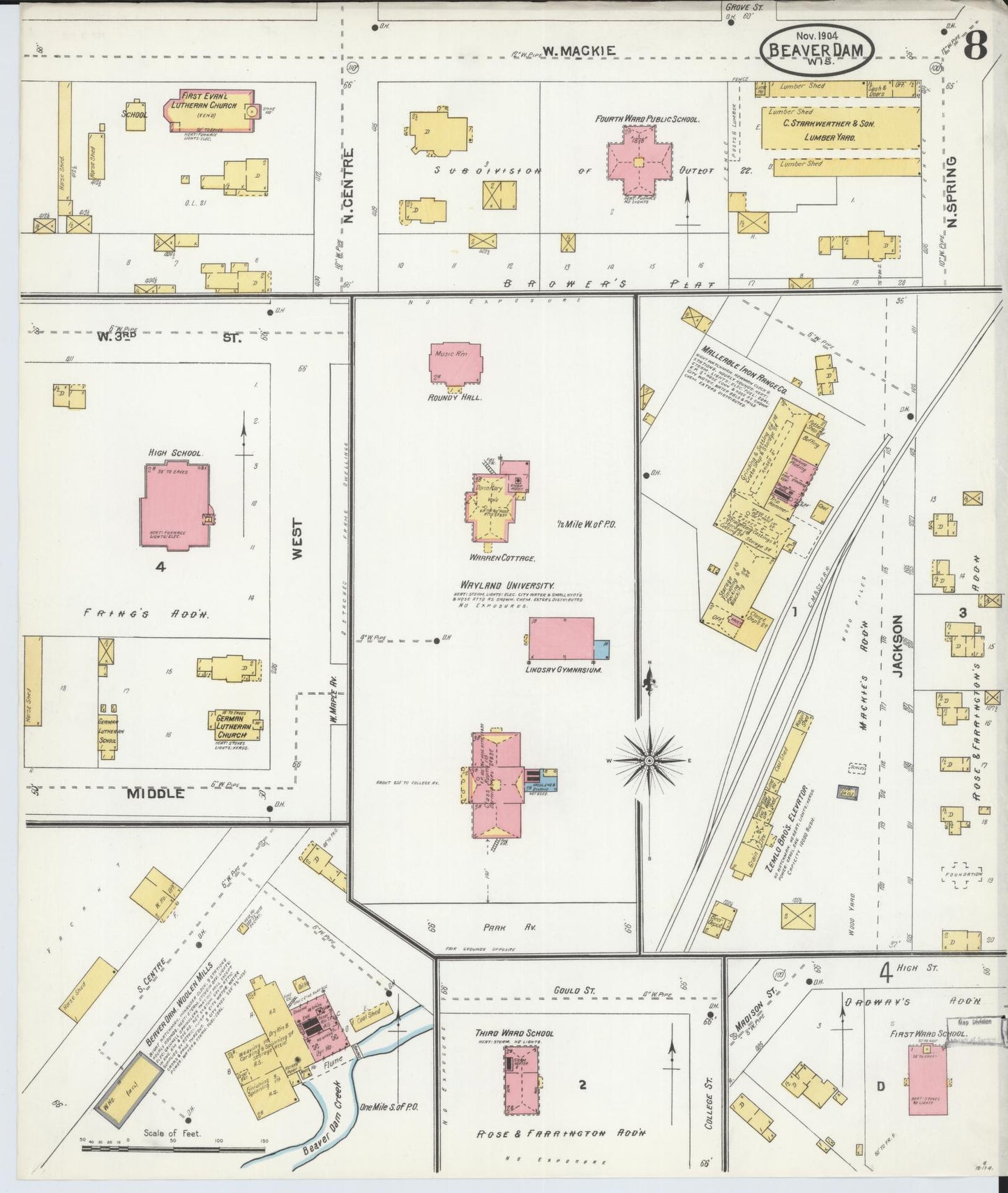 Sanborn Fire Insurance Map from Beaver Dam, Dodge County, Wisconsin (1904), Sheet #0008 - Historic Sanborn Fire Insurance Map Print, vintage old map wall art, antique decor, genealogy gift, Wisconsin Wisconsin map