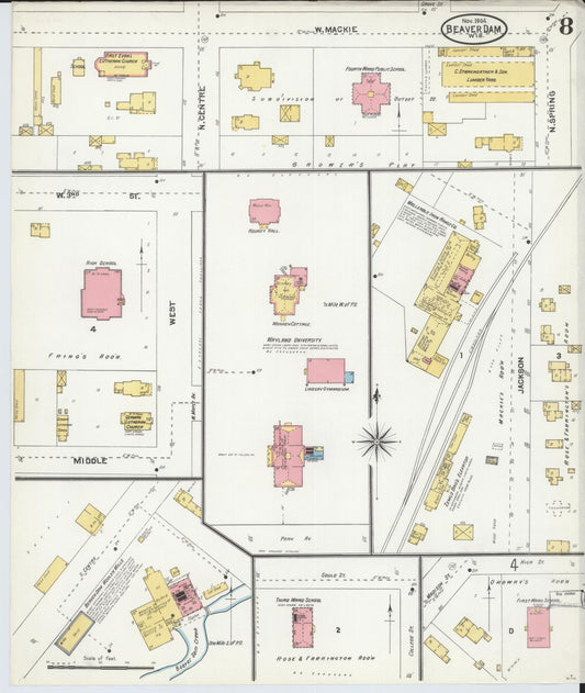 Sanborn Fire Insurance Map from Beaver Dam, Dodge County, Wisconsin (1904), Sheet #0008 - Historic Sanborn Fire Insurance Map Print, vintage old map wall art, antique decor, genealogy gift, Wisconsin Wisconsin map