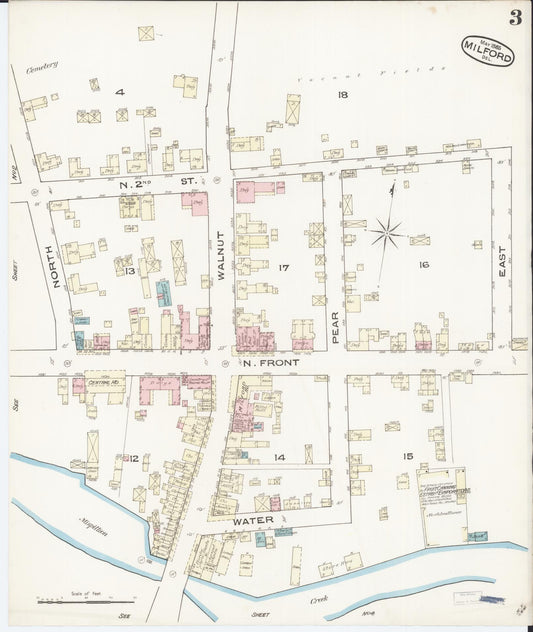 Sanborn Fire Insurance Map from Milford, Kent And Sussex Counties, Delaware (1885), Sheet #0003 - Historic Sanborn Fire Insurance Map Print, vintage old map wall art, antique decor, genealogy gift, Delaware Delaware map
