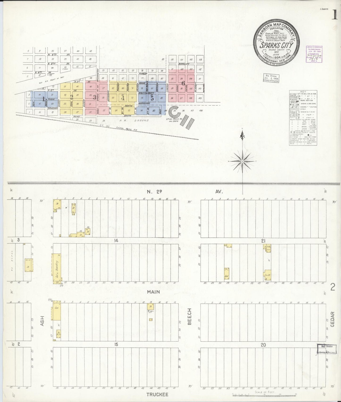 Sanborn Fire Insurance Map from Sparks, Washoe County, Nevada (1904), Sheet #0001 - Complete Map Set gallery image, historic Sanborn map, vintage wall art, Nevada Nevada