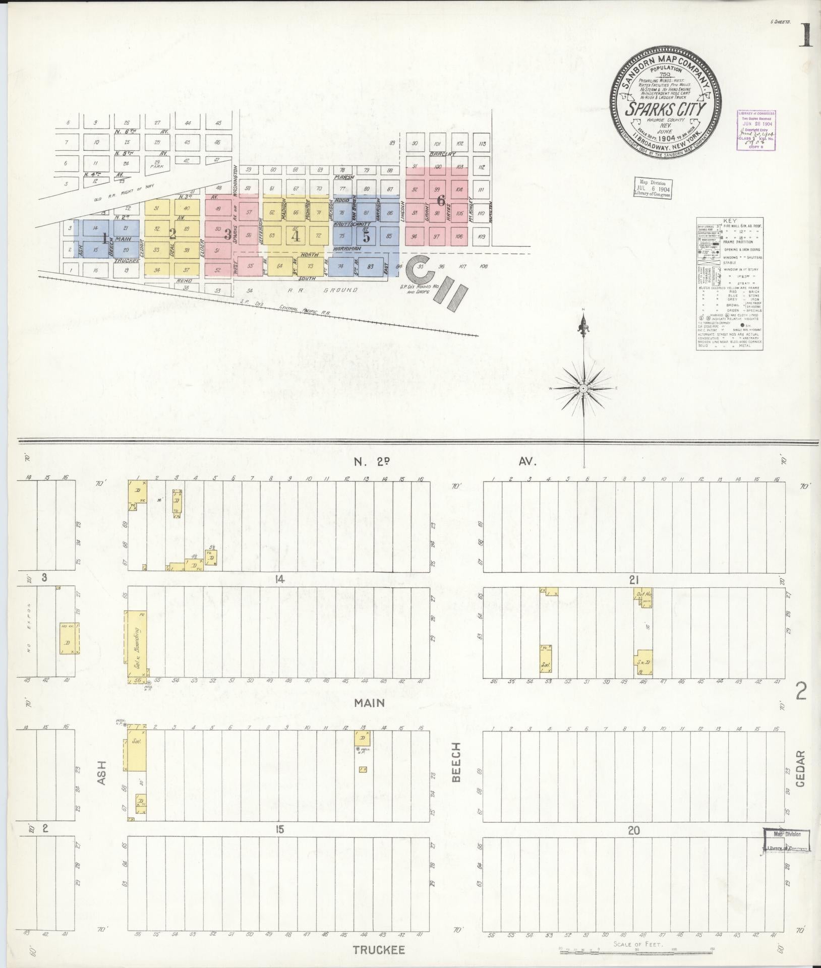 Sanborn Fire Insurance Map from Sparks, Washoe County, Nevada (1904), Sheet #0001 - Complete Map Set gallery image, historic Sanborn map, vintage wall art, Nevada Nevada